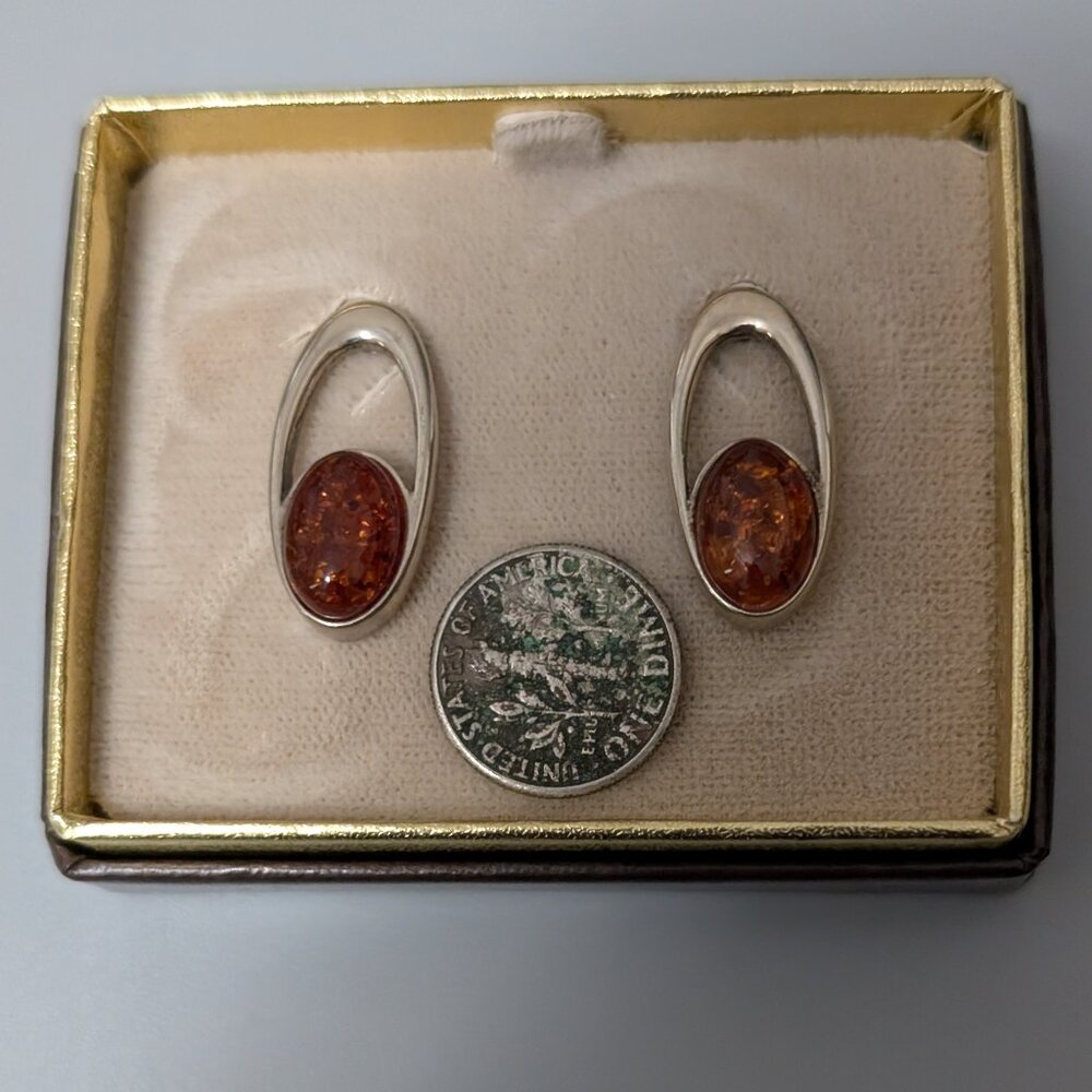 Sterling silver and amber earrings - Picture 3 of 4